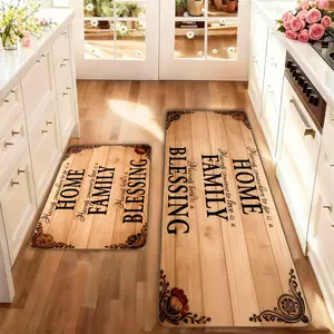 2-Piece Country Wood Grain Kitchen Mat Set, Vintage Wooden Floor Mats, Soft Non-Slip Farmhouse Kitchen Rugs for Home Decor