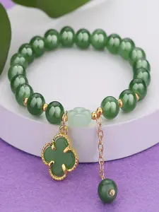 Chinese Style Beaded Bracelet, Floral Pattern Glass Chain, Party Jewelry for All Seasons, Charming Four-Leaf Clover Peanut Design