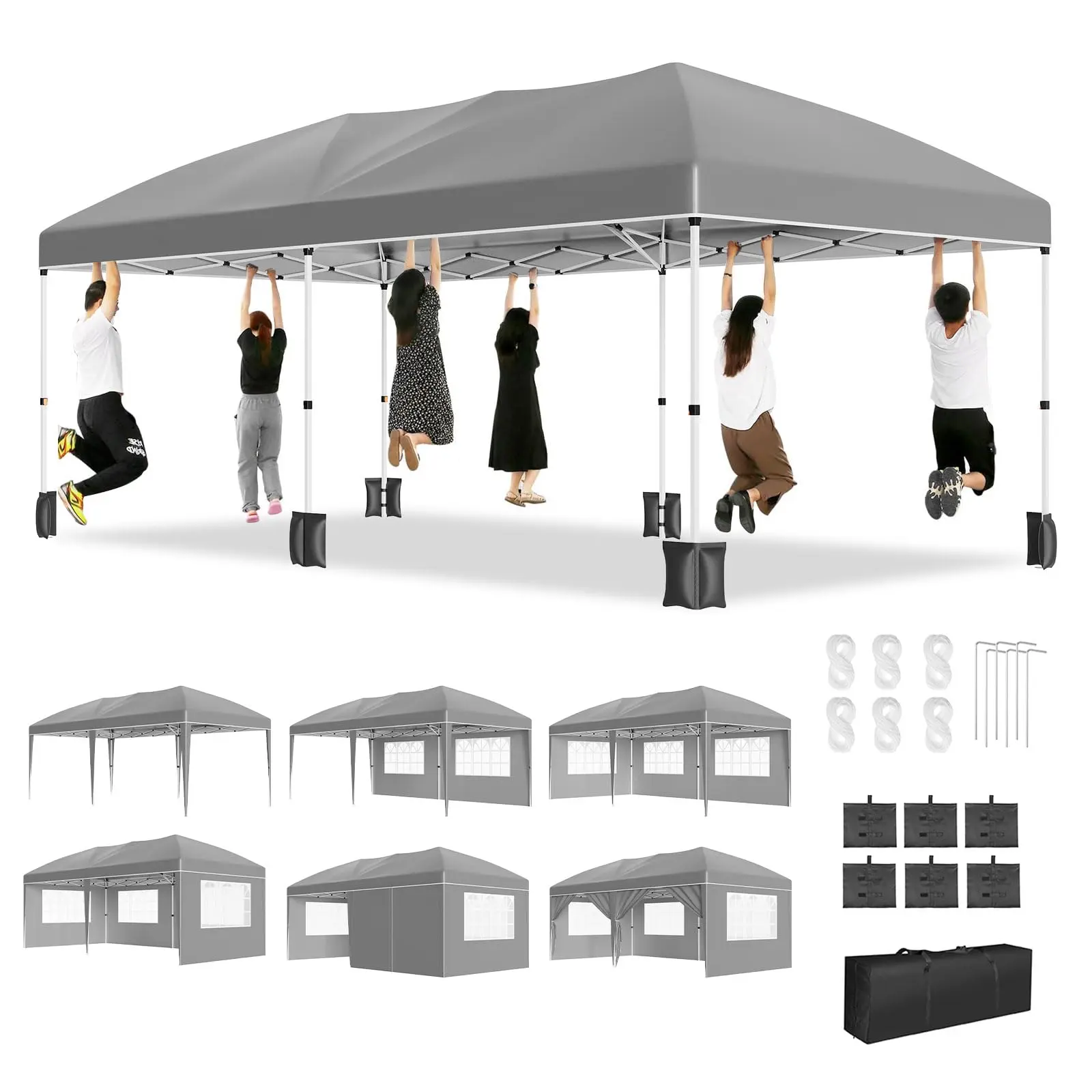 10x20/10FT Heavy Duty Pop Up Canopy Tent with 6 Sidewalls, Outdoor Canopy Wedding Party Tents for Parties, Waterproof Gazebo with Storage Bag