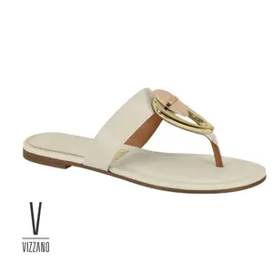Vizzano Gold-Accent Thong Sandals Women's Slip-On Flats Dressy Toe-Post Slides with Statement Hardware Cushioned Gold Detail V-Strap Sandals All Seasons