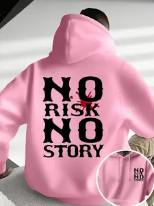 Men's No Risk No Story Print Hoodie, Drawstring Graphic Hoodie, Drawstring and Kangaroo Pocket, Comfortable Casual Fashion Pullover, Trendy Street Style Sweatshirt