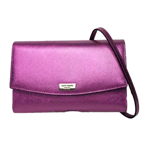 Kate Spade New York Metallic Saffiano Leather Crossbody Wallet – Plum Purple Evening Clutch