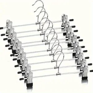 5pcs Adjustable Non-Slip Pants Hangers Organizer - Durable Metal Rack for Skirts, Jeans, and Coats, Suitable for Clothing Stores