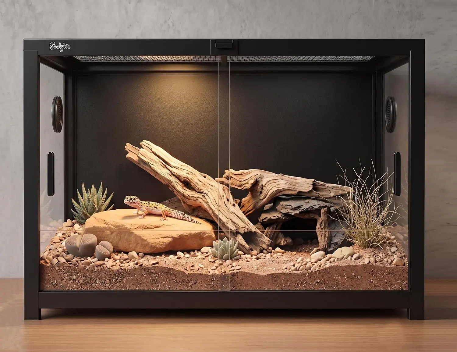 BUCATSTATE Reptile Terrarium, Stackable Gecko Enclosure with Front Sliding Doors, Ventilation, Anti-Escape Locks & No-Fingerprint Handles
