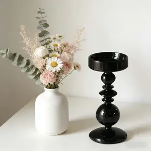 Minimalist Black Glass Candle Holder Decor Elegant Tabletop Candle Stand for Home Decoration Romantic Dinner Atmosphere Wedding Table Styling Dining Room Display Photo Props Gift Giving Decorative Accent for Parties Celebrations and Special Occasions