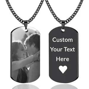Custom Dog Tag Necklace with Photo Personalized - Double Side Engraved Picture Text Pendant Necklace,Memorial Gifts for Men Boyfriend