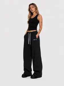 Women's Graphic Sweatpants Wide Leg Drawstring Lounge Pants Relaxed Fit Letter Print Baggy Streetwear Trousers with Pockets for Daily Wear Travel Coffee Runs Casual Outfits Trendy Y2K Inspired Loose Sweatpants