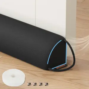 Door Draft Stopper 36 Inches, Weighted Triangular Door Snake for Winter Noise Blocker with Hook Loops,Black