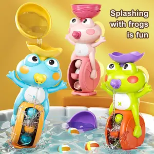 Children's Bath Toy - Cute Frog Baby Shower Sprinkler with Rotating Track Water Wheel Spinner, Infant Bathroom Water Play Toy