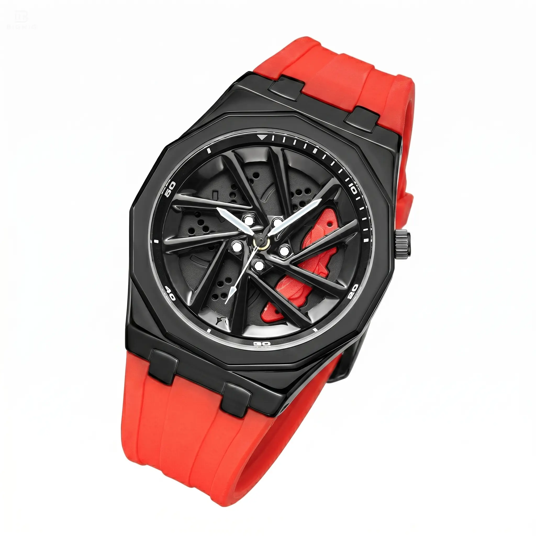 3D Car Wheel Rim Watch for Men - Sport Racing Brake Caliper Dial with Premium Silicone Strap