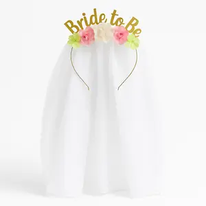 Bride-To-Be Floral Headband with Veil