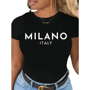 [Milano T-Shirt] Casual Black Milano Italy Letter Print T-Shirt