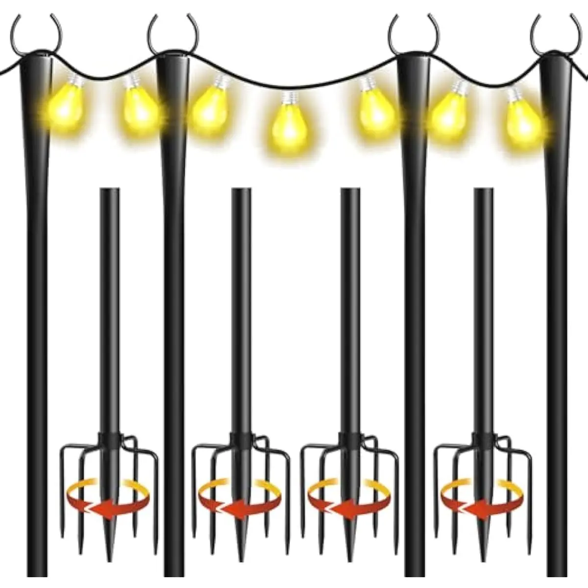 4 Pack 10Ft String Light Poles, Metal Poles with Fork for Outside Lights,Outdoor Metal Light Stand with Fence Brackets Hanging Lights for Garden Patio Wedding Backyard