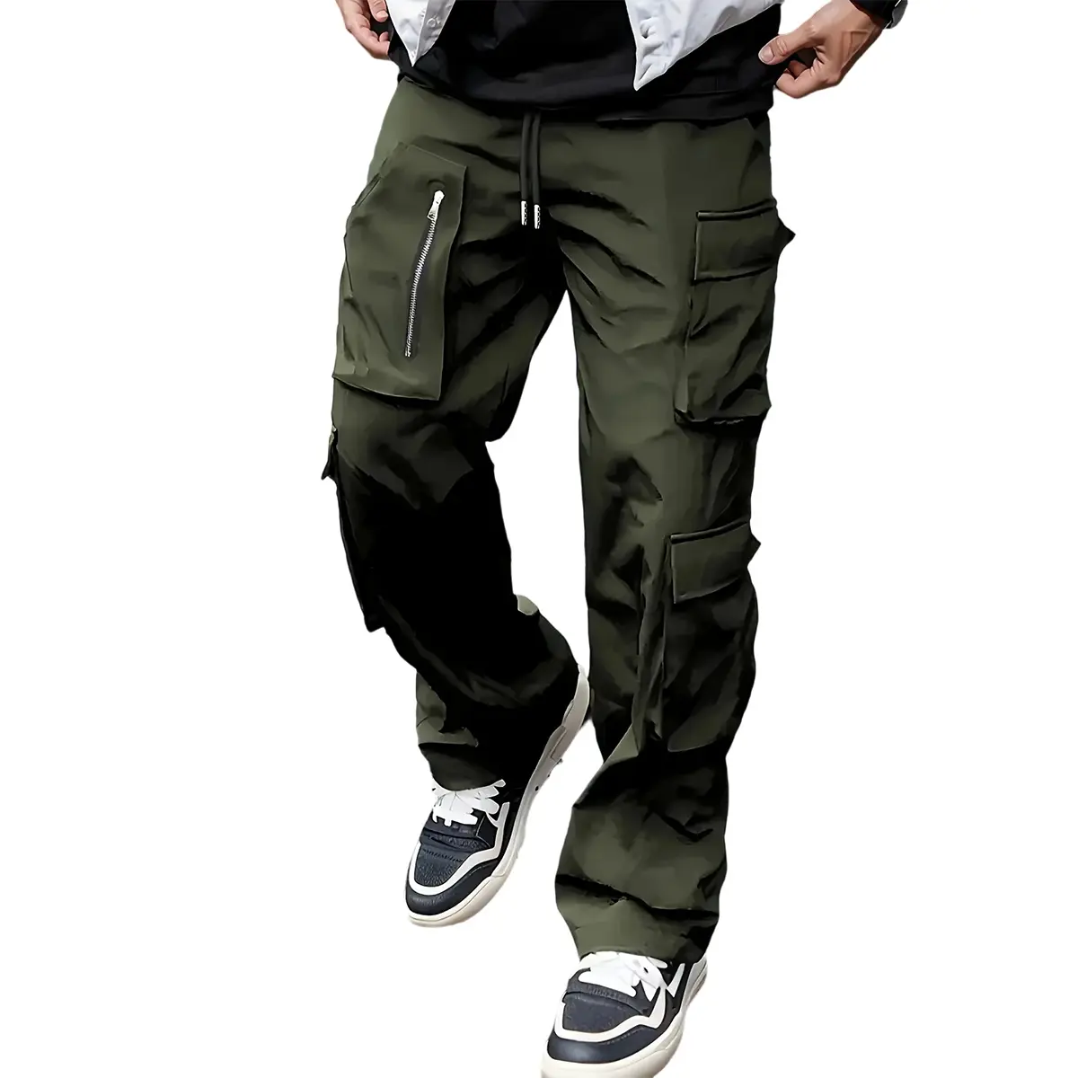 Men’s cargo pants—casual tactical pants and loose hiking/sports pants with multiple pockets, featuring an elastic drawstring waist. Suitable for spring, summer, and autumn; ideal for golf, motorcycling, fishing, and hunting.