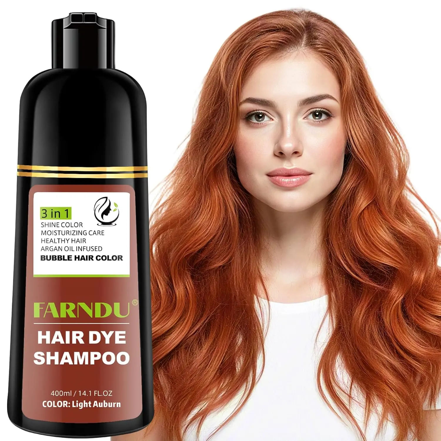 Light Auburn Hair Dye Shampoo 100% Gray Hair Coverage Herbal Formula 3 in 1 Copper Brown Hair Color Shampoo for Women Men