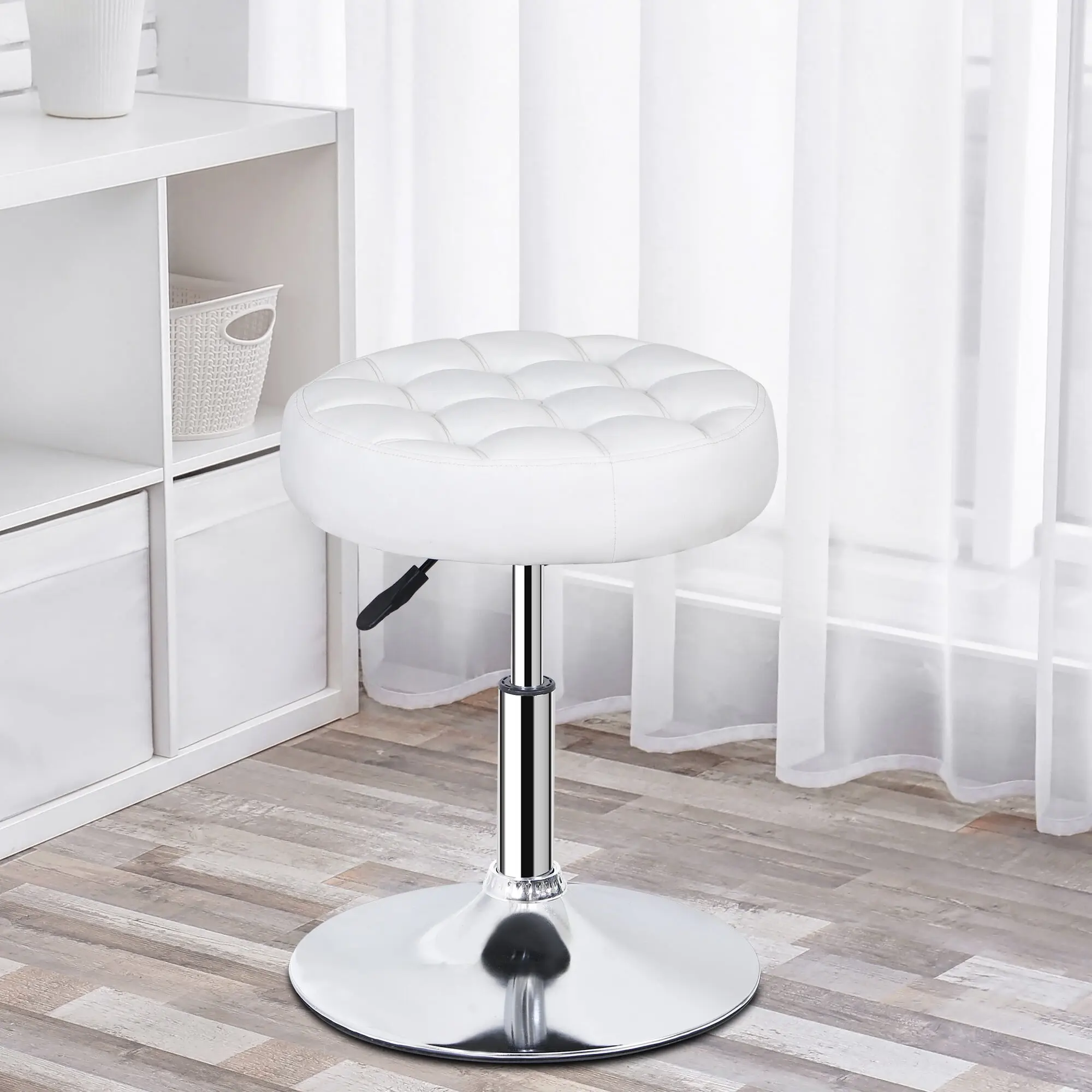 LEMY Big Size Adjustable Swivel Vanity Chair - Modern Round, Durable Metal Frame, PU Leather, 220 lbs Capacity, Indoor Luxurious Seating for All Ages with Versatile Placement, Assembly Required