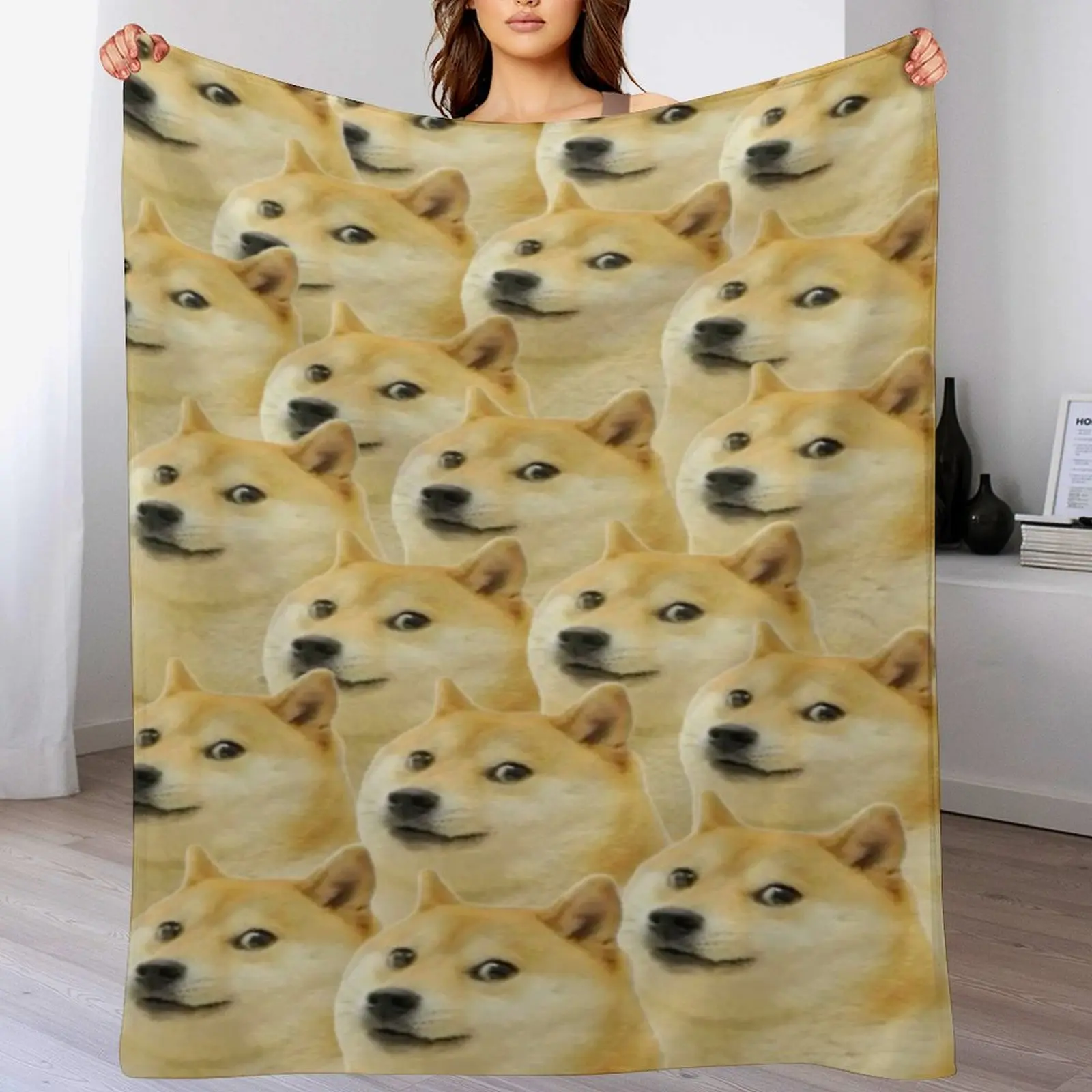 Viral Shiba Inu Doge Meme Print Flannel Throw Blanket - Multi-Size Warm Bedroom Decor, Soft Portable Bedding Accessory for Meme Fans (No Wall Hanging Restriction)