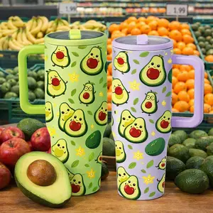 1 Pc 40oz Thermal Mug With Handle, Double Wall Insulated Mug, Vacuum Insulated Tumbler, Leak Proof Lid, Keeps Hot 12h Cold 24h, Skinny Thermal Cup For Coffee Tea, Avocado Pattern Travel Mug, Gift For Women Men, Office Car Travel Holiday Drinkware