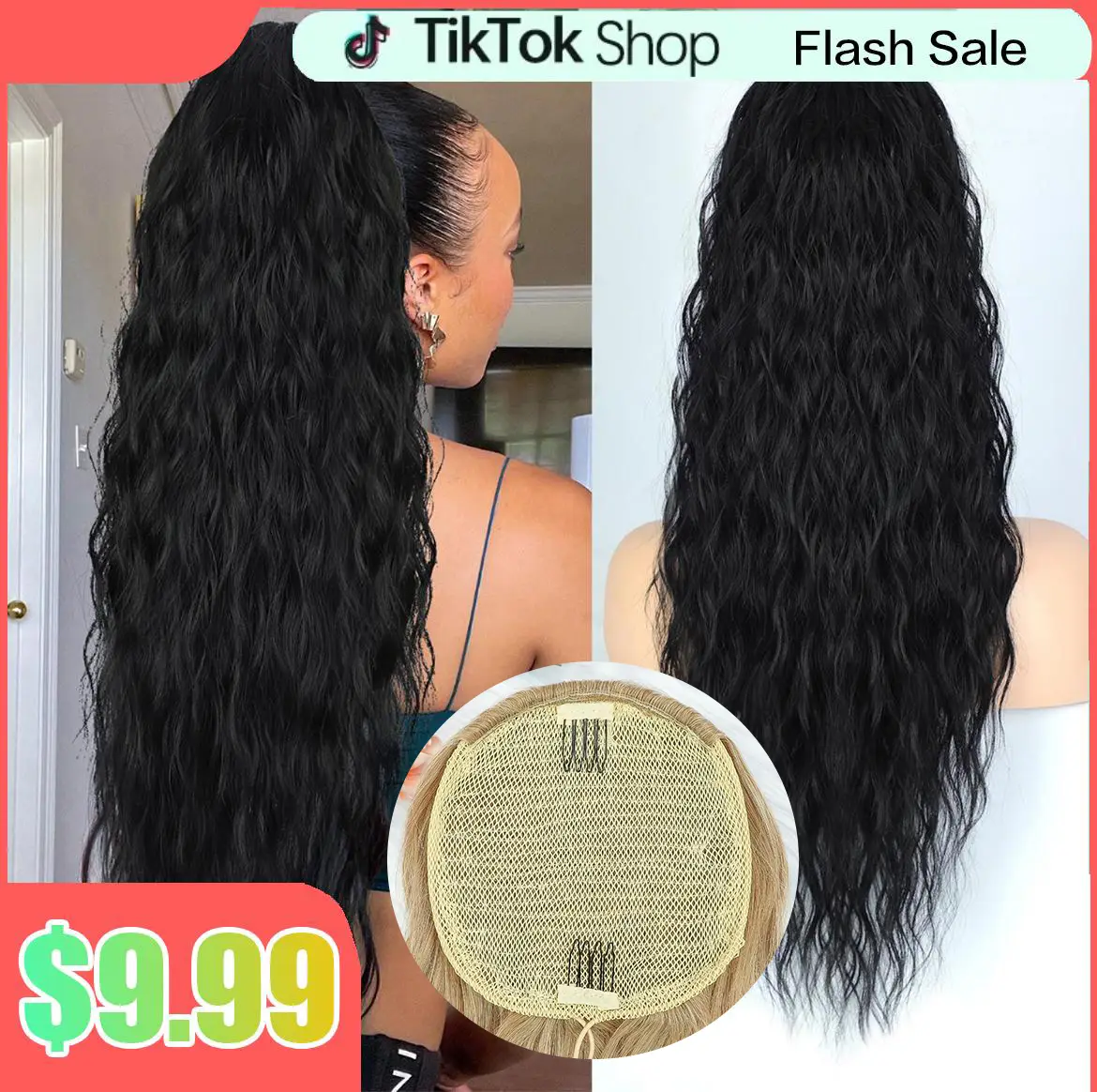 【Flash Sale】FallFreshness Drawstring Ponytail 26'' Long Wavy Hair Extension Synthetic for Black Women Daily Party Use Curly Faux Locs