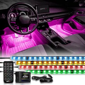 4pc smart ambient lighting set, suitable for car interiors and underbody lighting, SUVs and lorries; dual-mode (wireless/wired) Bluetooth/USB light strips, complete with wireless remote control and DIY music mode; universal design