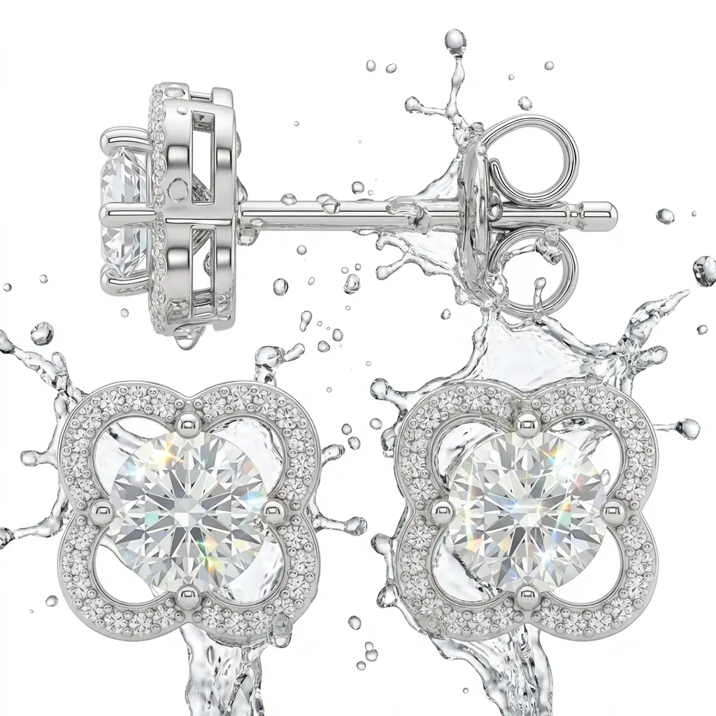 "Starlight Four-Leaf Clover" Earrings — S925 Sterling Silver with 14K Gold Plating and Cubic Zirconia Studs — Skin-friendly, Hypoallergenic Material | Accessories for Men & Gifts for Women | Perfect for Engagements, Weddings, and Anniversaries.