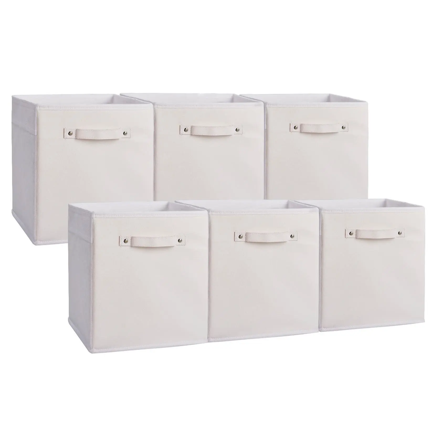 GARVEE 6-Pack 11 Inch Fabric Storage Bins with Faux Leather Handles, Foldable Cube Organizer Baskets for Shelves and Closet, Collapsible Storage Boxes for Clothes Toys,White