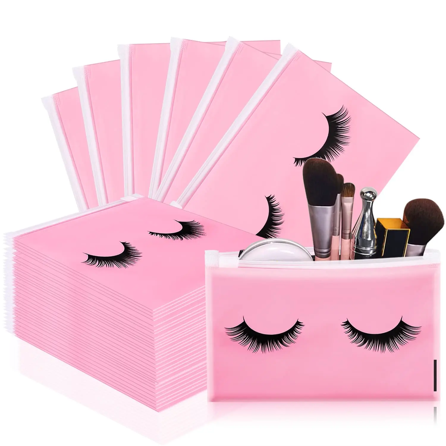 00PCS Eyelash Bags, Eyelash Aftercare Bags, Cosmetic Bags Packaging with Small Zipper, 6" x 4" / 15 x 11cm