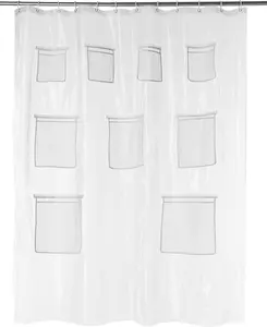 8-Gauge PEVA Shower Curtain or Liner with Mesh Storage Pockets - 72" x 72", Clear