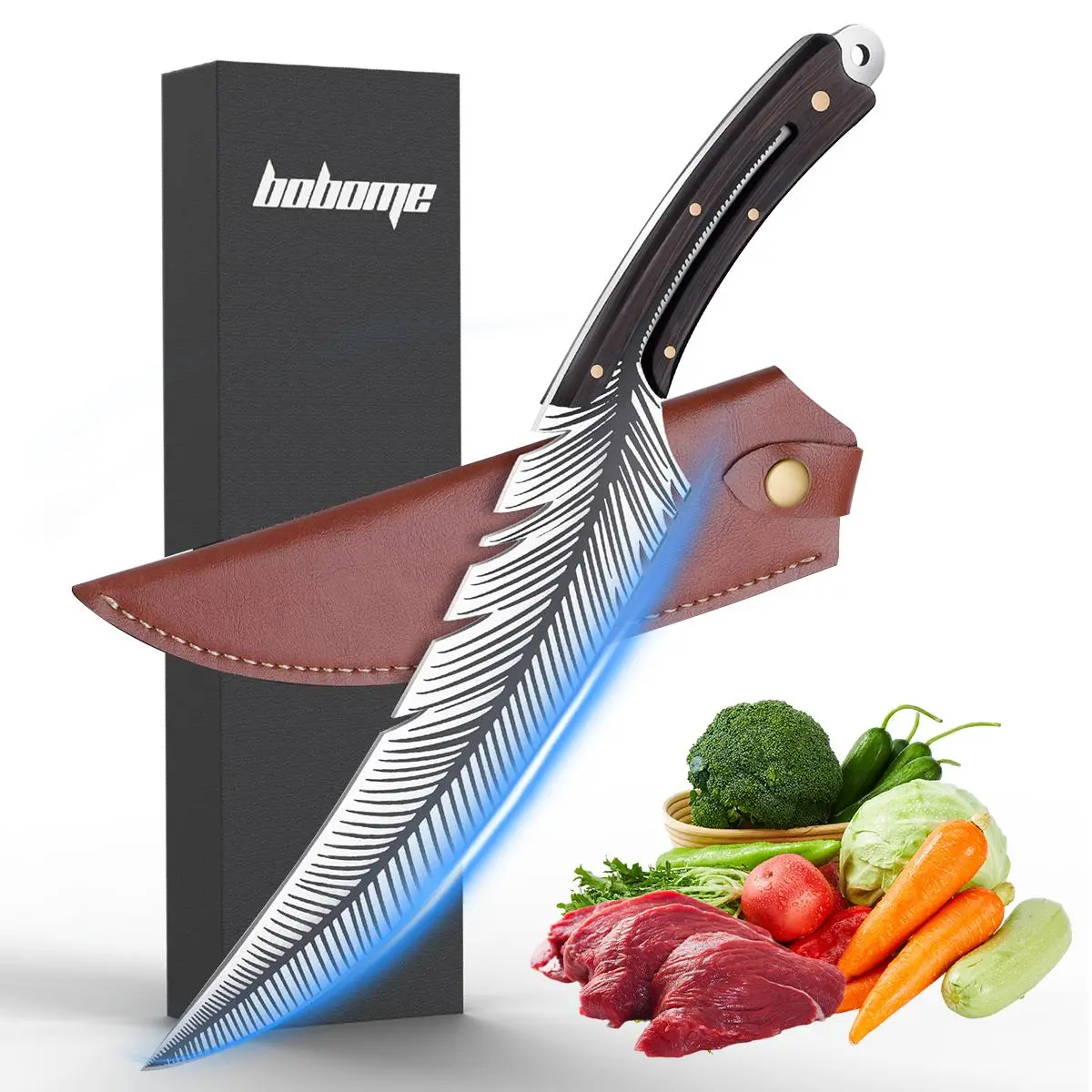 Gift for Dad Feather Knife Hand Forged Viking Knife,Professional Sharp Chef Knives,High Carbon Steel Butcher Knife Boning knife with Sheath for Kitchen Outdoor Camping Gift for Men Father
