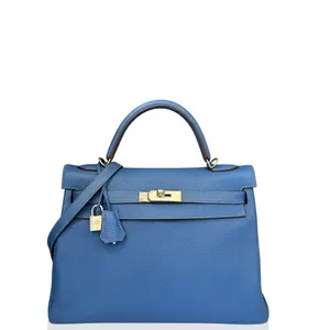 Pre-owned HERMÈS Leather tote bags Hermes Kelly 32 Togo B3 Zanzibar Blue (xx053126a1)