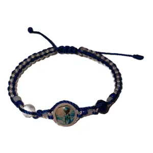 Yemaya Bracelet / Pulsera with Blue and Silver Beads Adjustable String Design for Women