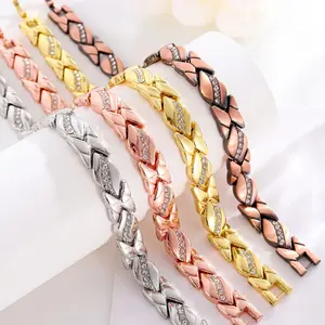 Women's Copper Magnetic Bracelet, 3500 Gauss Pure Copper Bangle with Diamond Accents, Stylish Leaf Pattern Jewelry for Daily & Outdoor Wear step mom gift