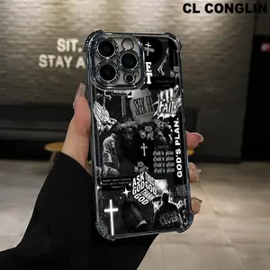 Christ Jesus GOD'S PLAN Flowers Pattern Four Corner Anti-Fall Phone case for iPhone 17 Pro Max Air 16 Pro Max Plus 15 14 13 12 11 Transparent cover, Non-Yellowing, Shockproof Soft silicone Protective