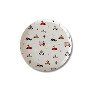 Car Patterned Birthday Dessert Plates – 7" Beige Plates (12pcs)
