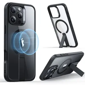 Magnetic Matte Case with Folding Metal Kickstand for iPhone 15 16, Slim Shockproof Armor, MagSafe Stand Case