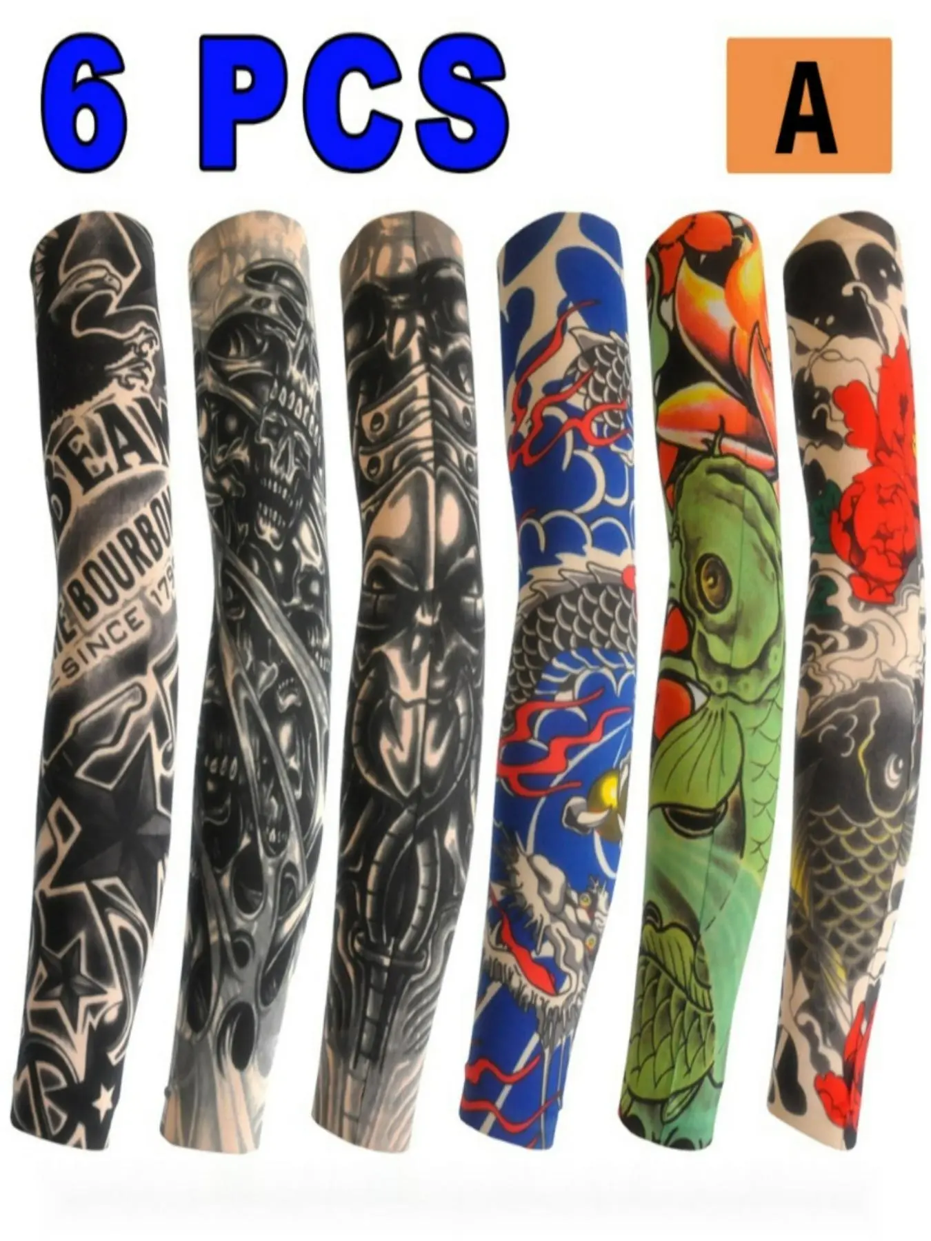 6 Pcs Summer Floral Tattoo Print Arm Sleeves, Seamless Outdoor Cycling Sun Protection, Unisex Arm Covers for Bike Riding & Sports