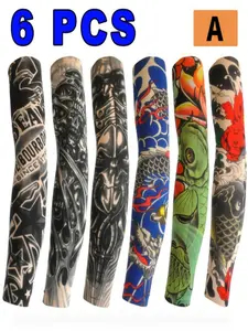 6pcs Summer Floral Arm Tattoo Sleeves, Seamless Outdoor Cycling Sun Protection, Unisex Temporary Tattoos for Bike Riding, Sports Arm Sleeve