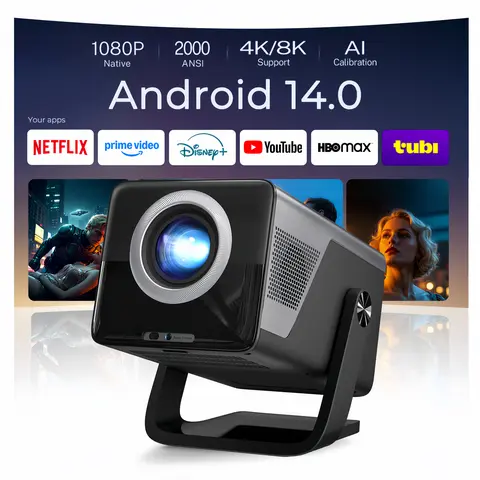 [2000 ANSI Daylight Visible] X7 Native 1080P Smart Video Projector 4K 8K Input, Android 14 Projecteur Portatif with HiFi Sound, Auto Focus & Keystone, WiFi Bluetooth Home Theater Netflix