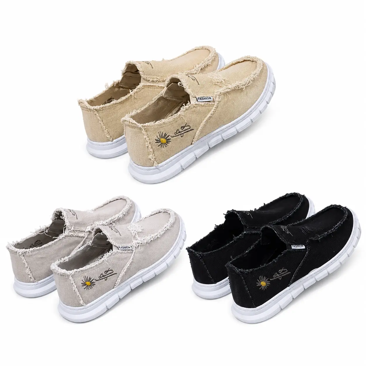 Women’s Casual Canvas Slip On Sneakers Frayed Edge Flat Shoes Lightweight Walking Shoes Cute Summer Everyday Shoes