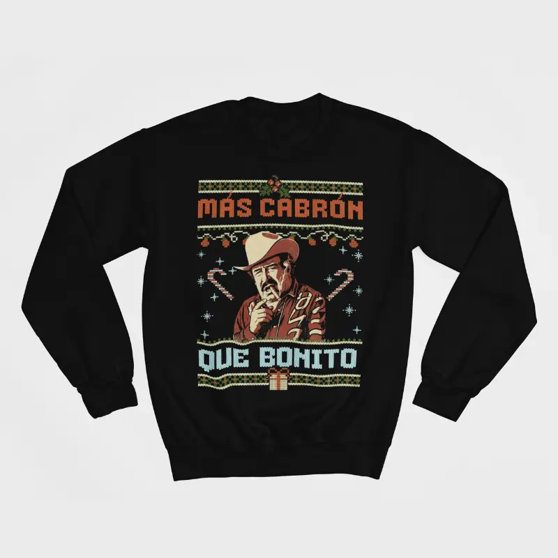 Menswear Round Neck Cotton Casual Chicano Christmas Sweater - Funny Spanish Quote Ugly Xmas Sweatshirt, Cowboy Aesthetic Latino Streetwear Holiday Pullover for Men, Tops & Garments