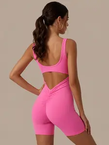 Women's Sporty Jumpsuit High Stretch Quick Dry Breathable Fabric, Sleeveless Above the Knee, Slim-Fitting, Plain Design, Workout Jumpsuit, Fitness Wear