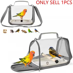 Portable Small Pet Travel Cage with Tray, Animal Carrier, Transparent Bird Shoulder Bag, Comfortable Breathable, Suitable for Various Birds and Small Reptiles