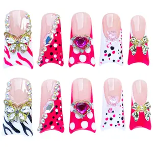 BHI Handmade Coffin Duck Nails 3D Reusable Handmade Press-On Nails - Acrylic Square Shape, Natural Finish, Durable & Stylish for Salon-Perfect Look
