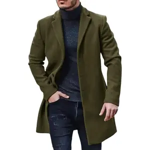 Mens Trench Coat Notched Collar Single Breasted Peacoat Winter Overcoat With Pockets