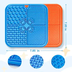 Lick Mat for Dogs, Dog Lick Mat with Suction Cups, Pet Food Mats and Slow Feeder Cat Bowl for Dog Anxiety Relief Pet Enrichment Toys for Bathing Station and Cat Grooming 2 Pack (Blue & Orange)
