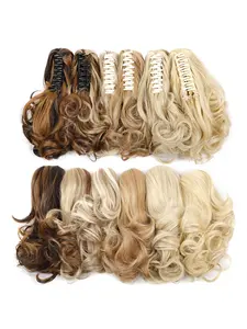 Natural and fashionable peach blossom curl hair clip. Short curly hair extension into ponytail synthetic fiber snap-on short ponytail hair clip.