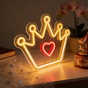 Crown USB-Powered Dimmable LED Neon Sign Suitable for Wall - Single-Color (No /Dimmers), Plug-in Wall Light for Bedrooms, Bars, Game Rooms, Plastic Neon Light for Parties & Events, Ambient Dimmable Led