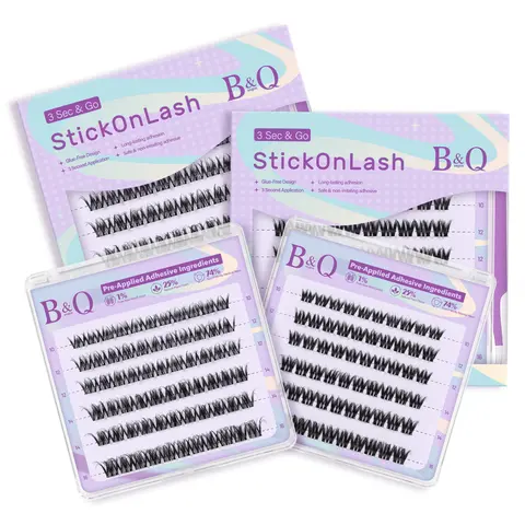 B&Q 3 Sec&Go StickOn Lash l Quick-Fit Kit l Go-To Kit l THE PUSH,Hand-Pushed Adhesive Technology,DD Curl,Glue-Free Design,Long-lasting Adhesion,Easy Application,Pre-glued Eyelash Clusters,No Glue Self Adhesive Lash,3D Layered Spider Kim K lashes,familyfun