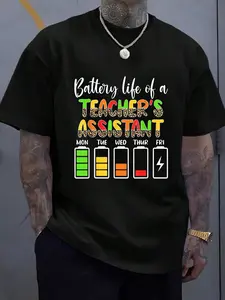 100% Cotton Teaching Assistant Battery Life Assistant Teacher T-Shirt Casual Short Sleeve Shirt, Graphic Tees Men,Summer Tops
