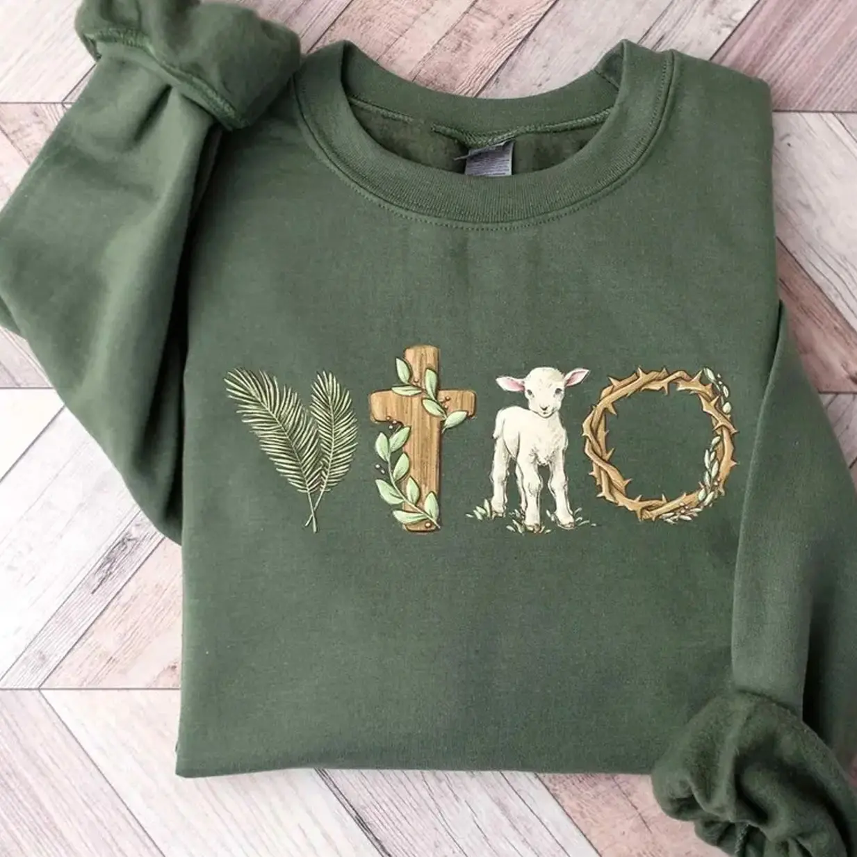 He Is Risen Sweatshirt – Christian Easter Crewneck, Jesus Cross Lamb Crown of Thorns Faith Bible Verse Pullover